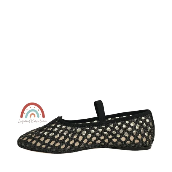 New! Loeffler Randall Leonie Black Crochet Woven Raffia Leather Ballet Flat - Picture 8 of 16